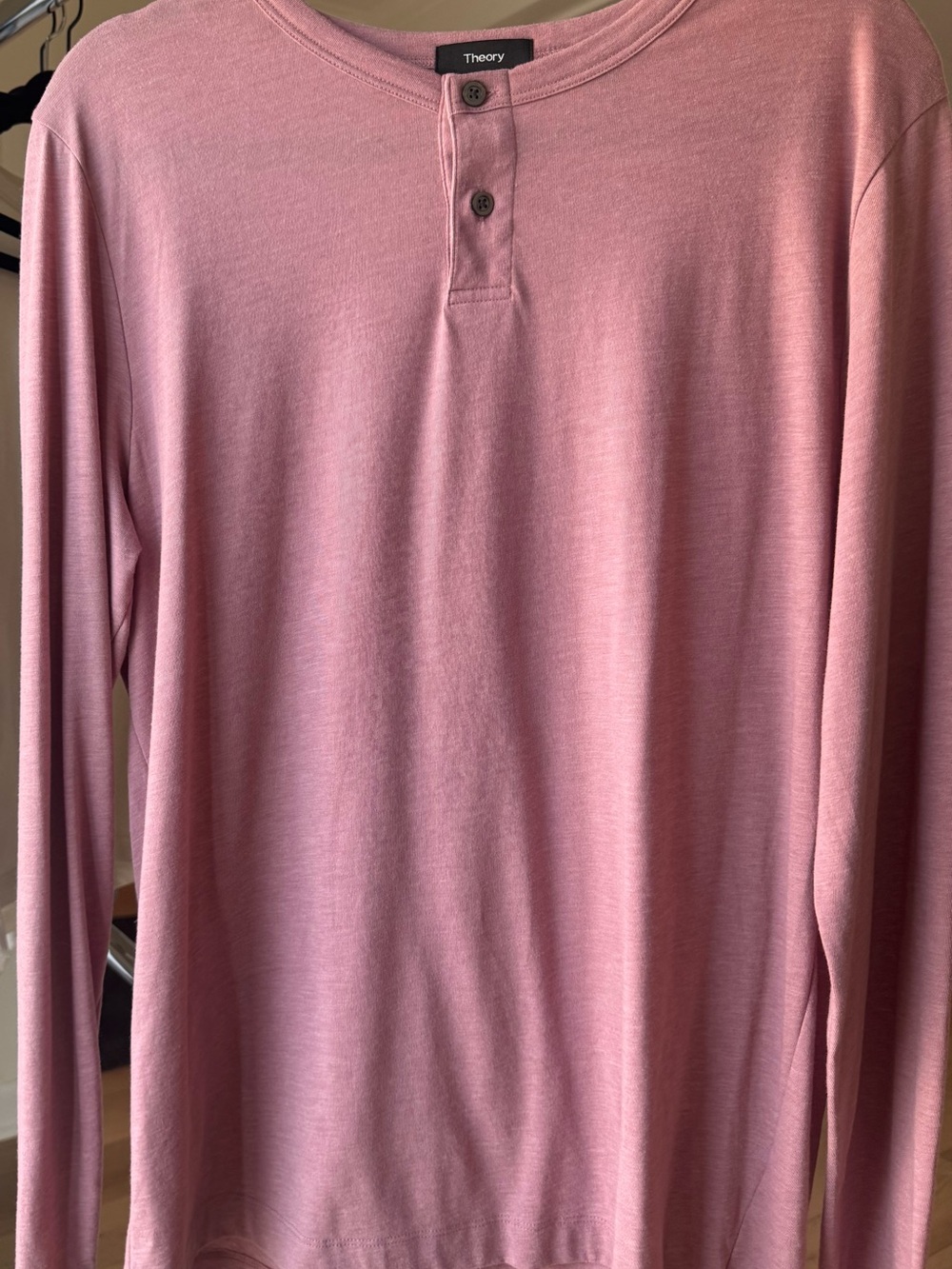 Theory Gaskell Rely Pima Cotton Henley Long Sleeve Shirt Men’s Large Pink